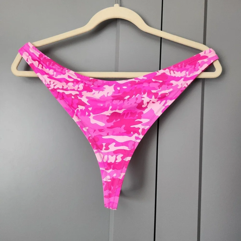 New SKIMS Recycled Swim Thong Pink Camo Bikini Bottom 2X NWT Rare SW-THG-0782